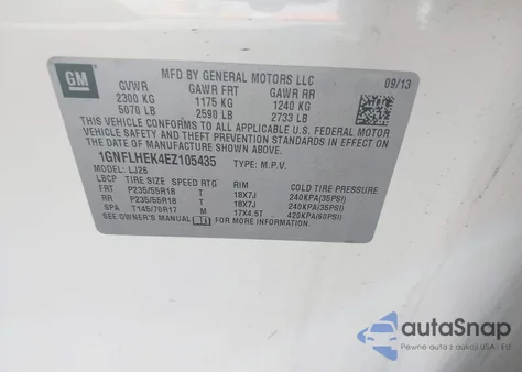 2014 Chevrolet Equinox Ltz z USA, uszkodzony, nr VIN 1GNFLHEK4EZ105435